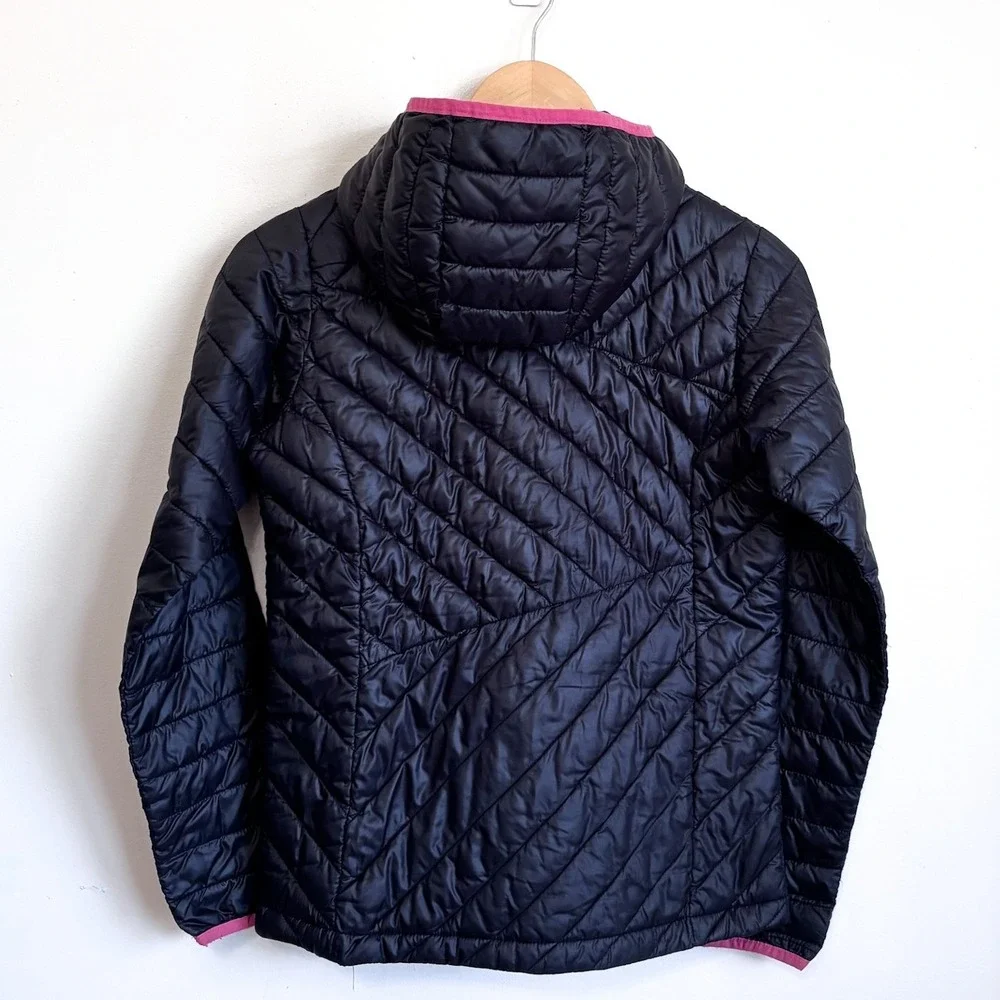 Columbia Girls Quilted Puffer Jacket L 14/16 Black Pink Hooded Lightweight
